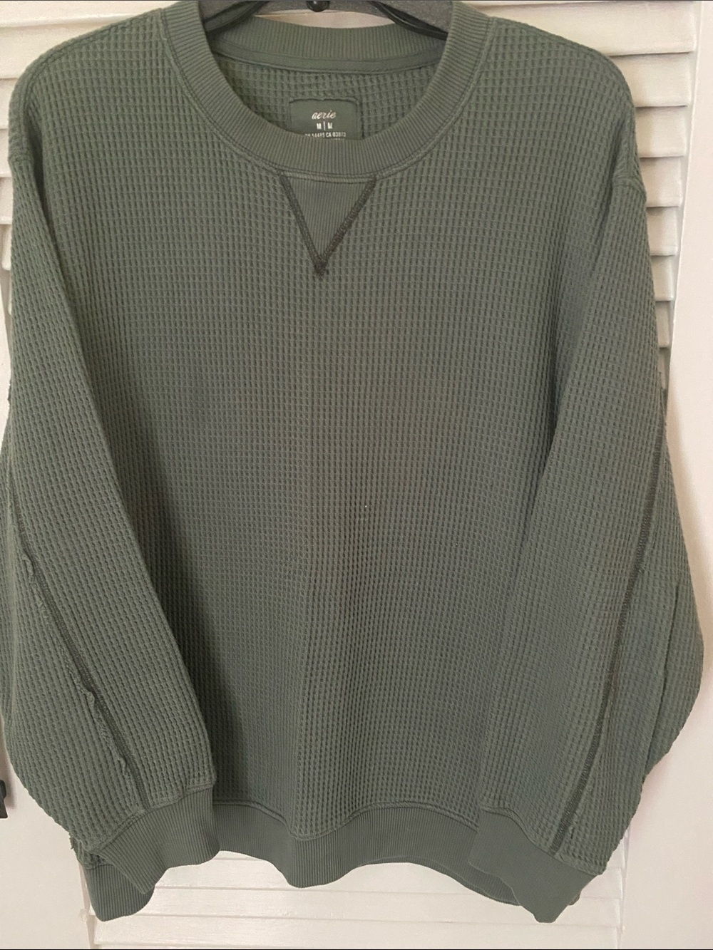 aerie Waffle-Knit Crew Sweatshirt - Olive